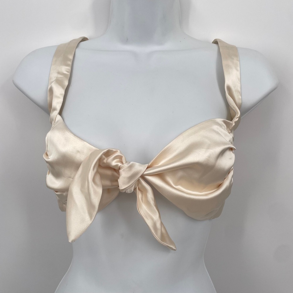 Princess Polly Satin Tie Front Crop Top Champagne Cream Size 12